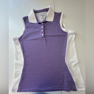 ANTIGUA WOMEN’S RECAP SLEEVELESS POLO BUTTON DOWN SHIRT LARGE LAVENDER/WHITE